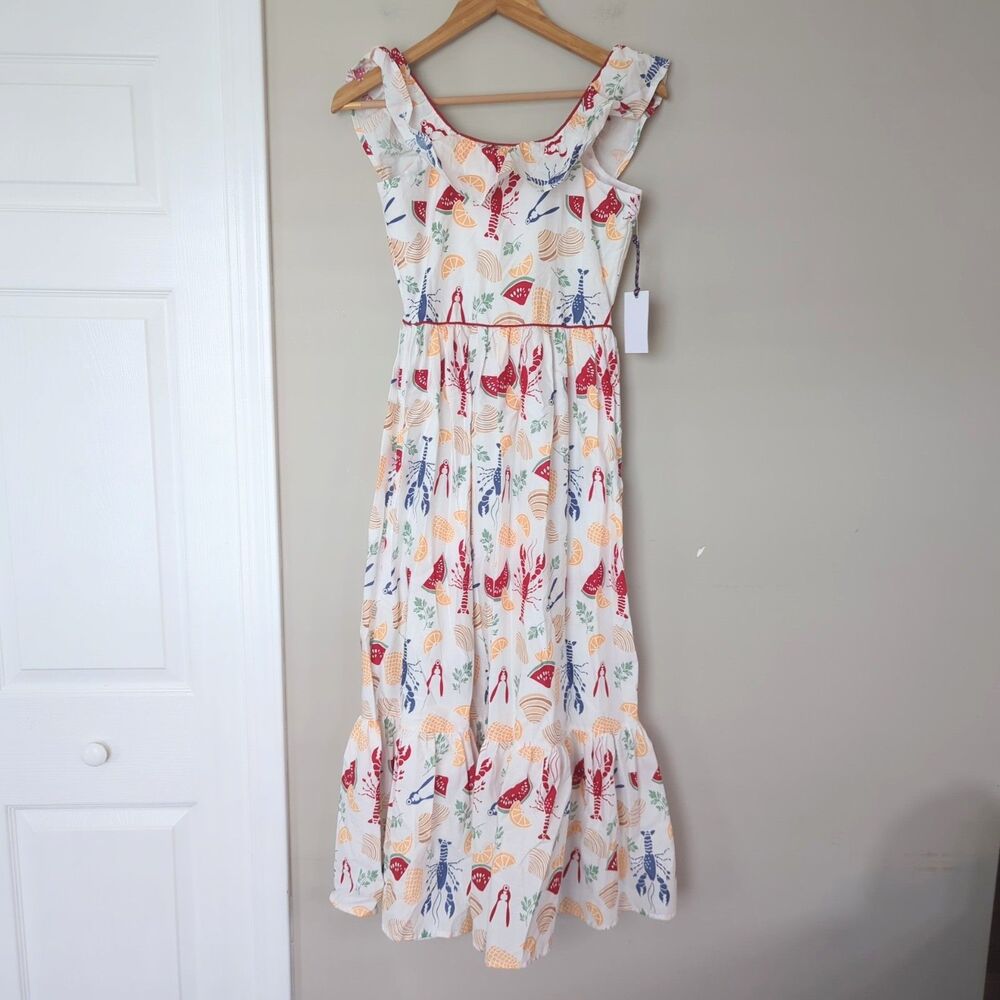 Sperry Women's NWT Lobster  Summer Print Sleeveless Dress Small Maxi Long Length